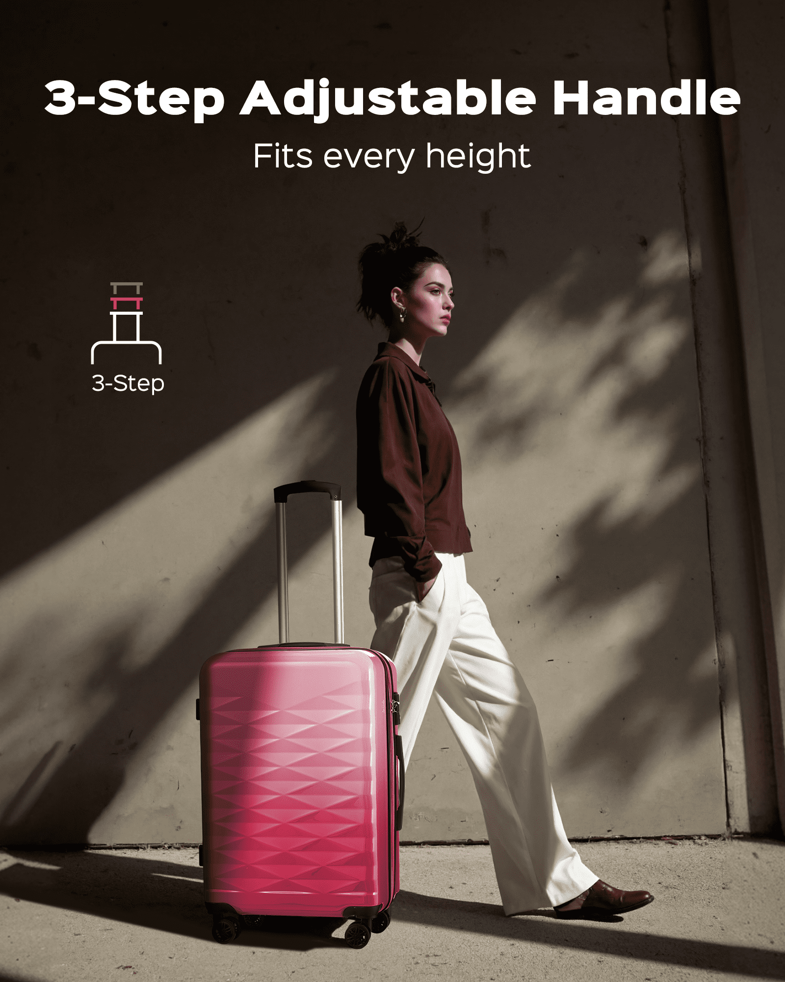 3 Piece Luggage Sets 20"/24"/28" ABS+PC Lightweight Hardshell Suitcase with Spinner Wheels and TSA Lock,Pink