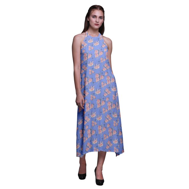 Bimba Robe Décontractée Longue Dos Nu à Col Halter Imprimée pour Femmes - Moyen