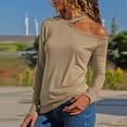 thumbnail image 3 of Wdfiry Women's Fashion Long Sleeve Tops Round Neck Solid Color Blouse Off-the-Shoulder Tops, 3 of 4