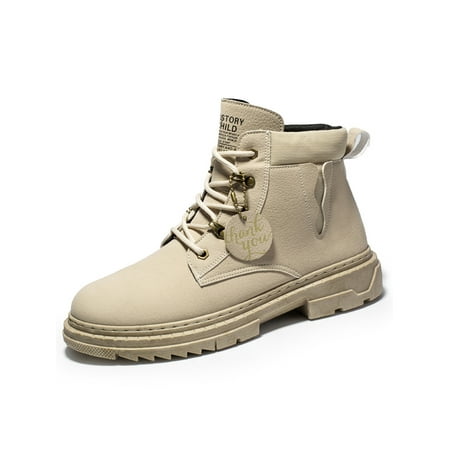 

UKAP Mens Casual Shoes Working Fashion Ankle Boot Round Toe Beige 9