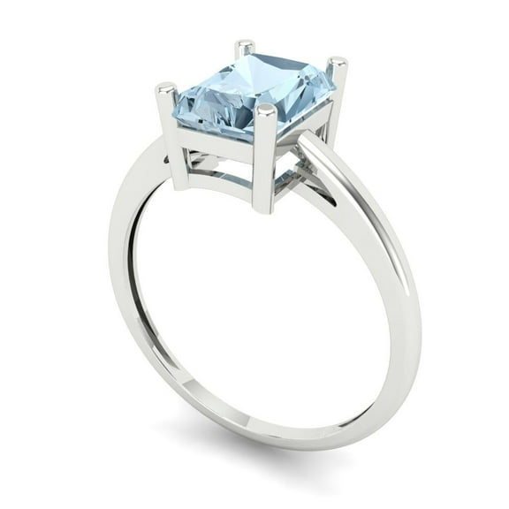 2 ct Emerald Cut Natural Swiss Blue Topaz Solitaire Engagement Ring for Women in 18K White Gold