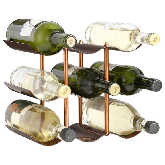 Countertop Wine Rack, 9 Bottle Storage Holder, 3-Tier Wavy Iron Display Stand, Vintage Metal Organizer for Kitchen Bar Home Decor