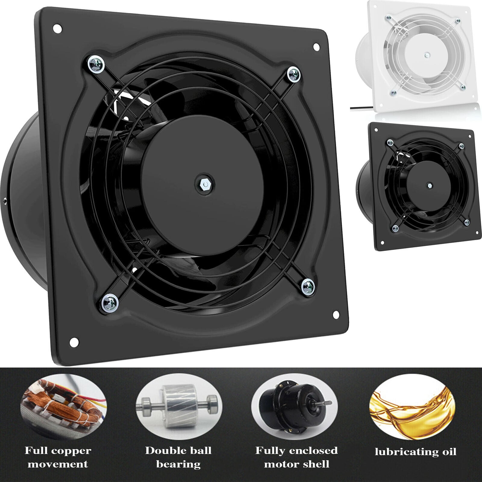 WSYW 10inch Kitchen Exhaust Fan 1240CFM Stainless Steel Low Noise Wall Mounted Ventilation Fan