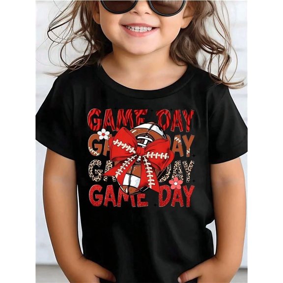 Game Day Football With Red Bow Graphic Tee For Girls Cute Style Game Day Gift Unisex Short Sleeve Cotton Tee