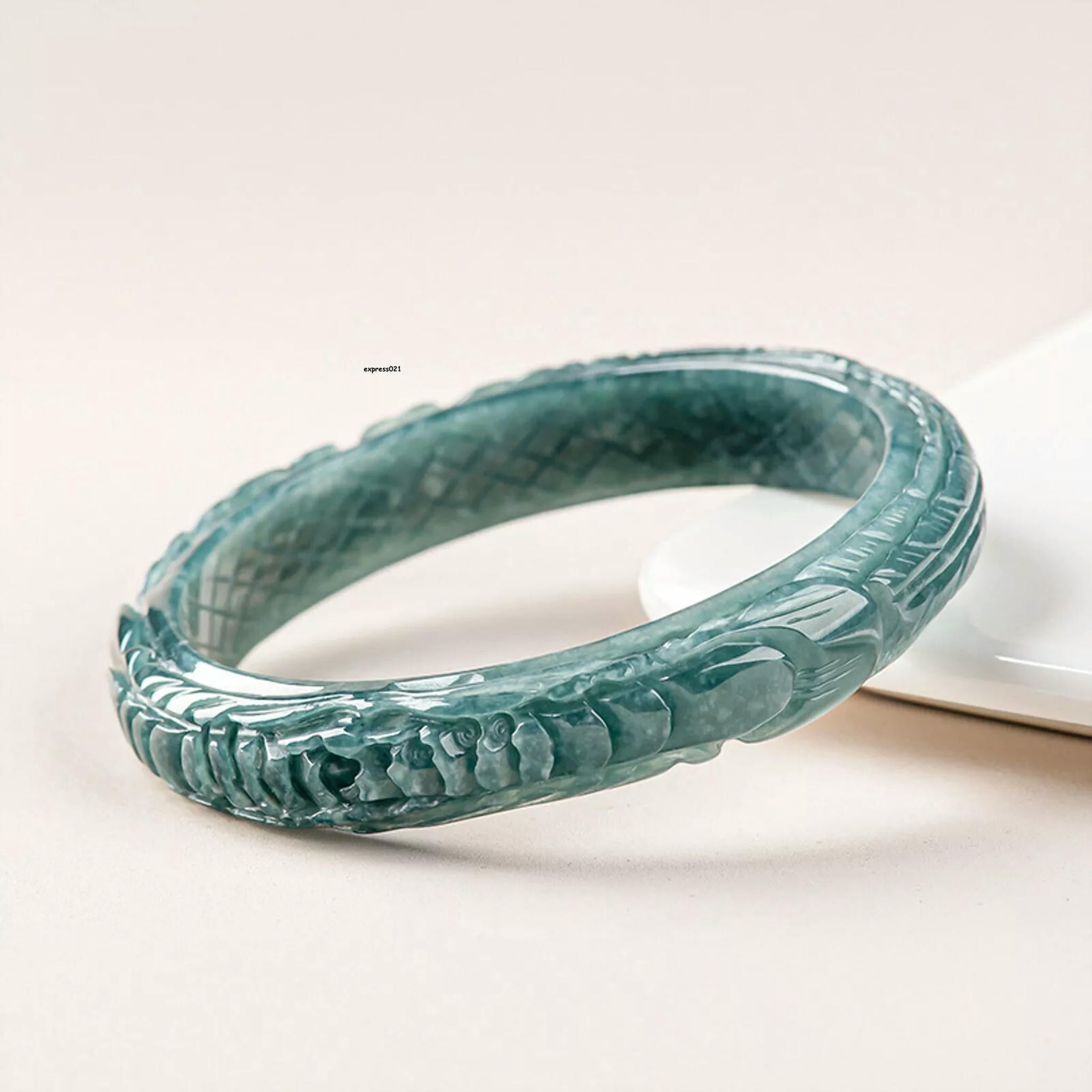 HOOUN 1PCS Natural Grade A Jade Jadeite Bangle Women Lucky Carved Phoenix Bracelet