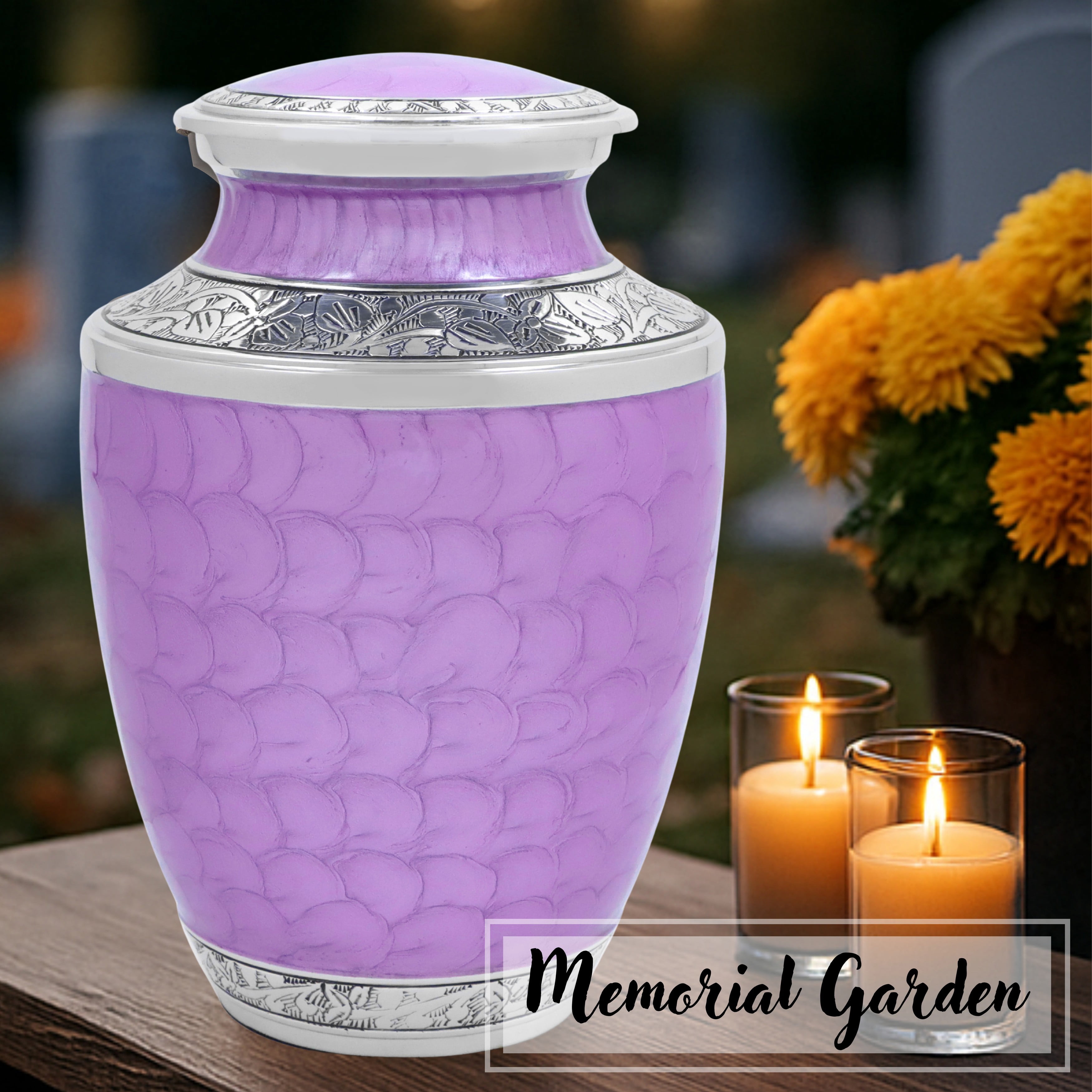 Aluminum Handcrafted Urn - Elegant Keepsake Holder for Adult Human Ashes (Lavender & Chrome)