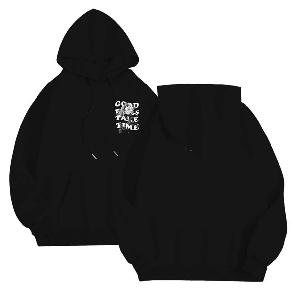 CONZONE Men's Hoodies Long Sleeve Pullover Hoodie for Men Rose Graphic Y2K Hooded Sweatshirts With Pocket
