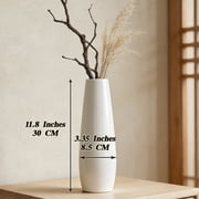 Modern 12-Inch Tall White Ceramic Vase for Pampas Grass, Floral Arrangements, and Elegant Home Decor