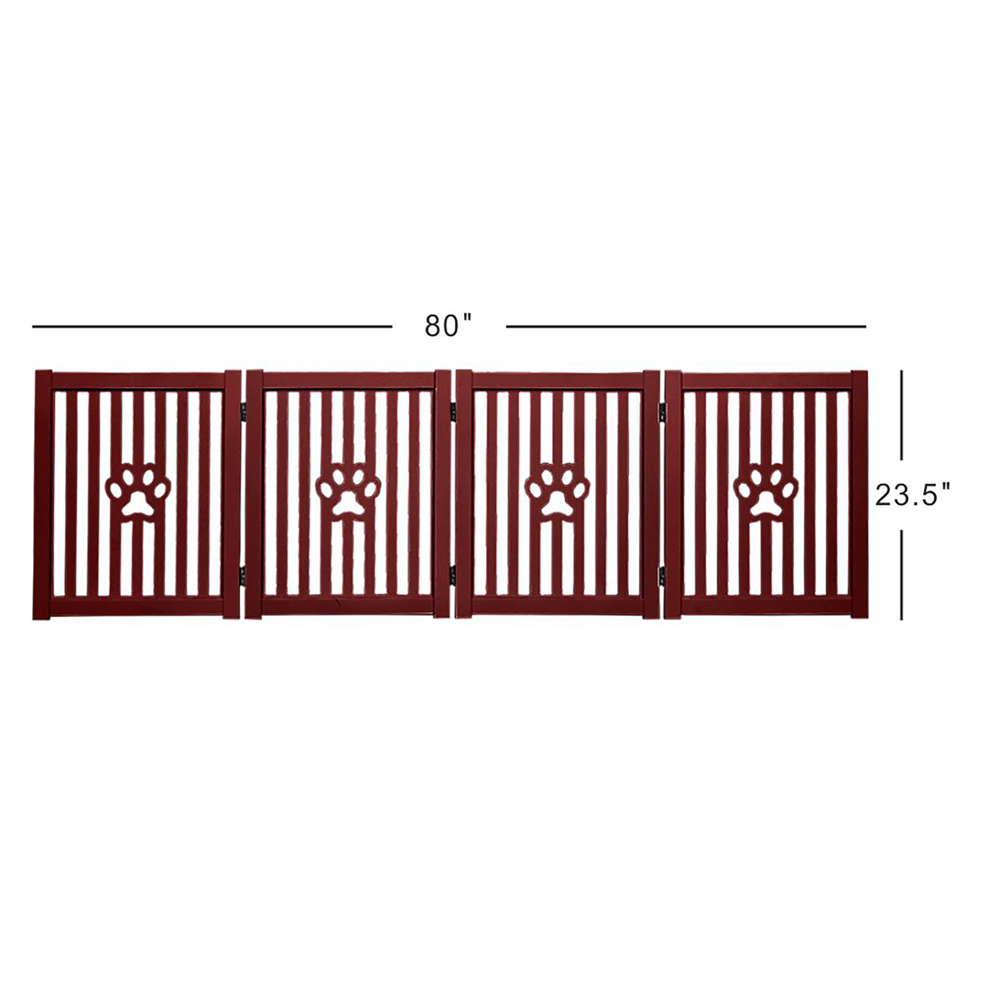 Trimate: 4 Panel Dog Gate - Mahogany - Foldable Wooden Freestanding Pet Gate, 80"L x 23.6"H, For Doorways, Halls & Stairs, 360 Degree Rotated Hinges