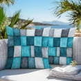 thumbnail image 4 of Turquoise Blue Outdoor Pillow Covers Pack of 2 Vintage Ombre Grey Geometric Street Art Waterproof Throw Pillow Covers Decorative Cushion Cases for Patio Garden Tent Balcony Couch 20x20 inch, 4 of 8