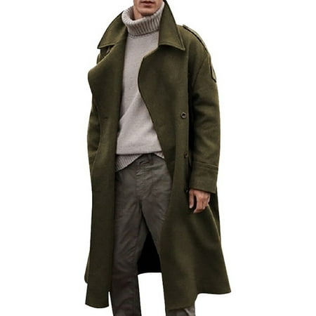 Men's Collared Winter Overcoat Double Breasted Outwear Warm Long Trench ...