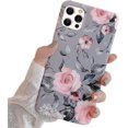 thumbnail image 1 of Compatible with iPhone 12 Pro Max Case with Purple Floral and Gray Leaves for Girls Woman Leaves with Flowers Pattern Soft TPU Protective for iPhone 12 Pro Max-Pink Flowers, 1 of 5