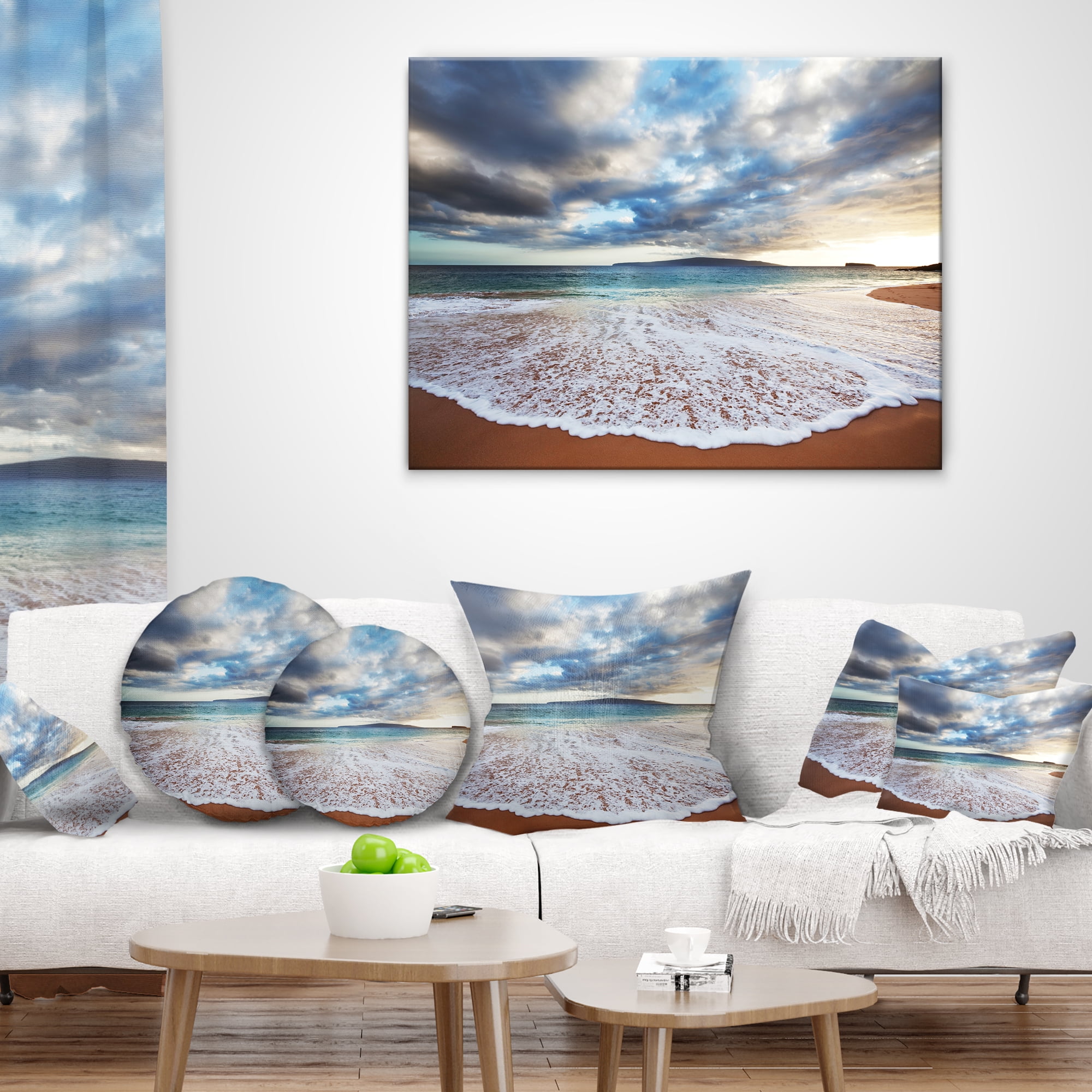 Designart Deep Seashore with Clouds and Waves - Seascape Throw Pillow - 18x18