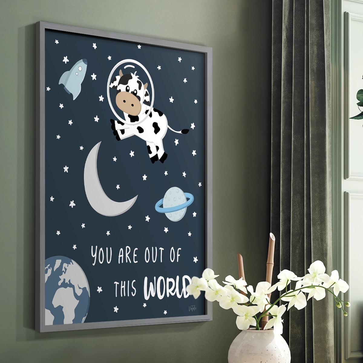Cow in Space II in Paper Solid Wood 8 x 10 Framed Print