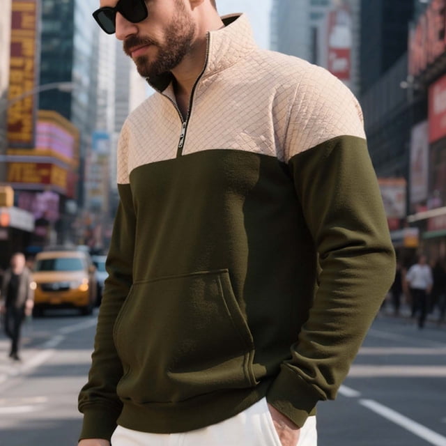 pstuiky manga larga para hombre, Sudadera con capucha informal de manga larga con cuello alto y bolsillo y media cremallera para hombre Tops casuales para hombres xxl