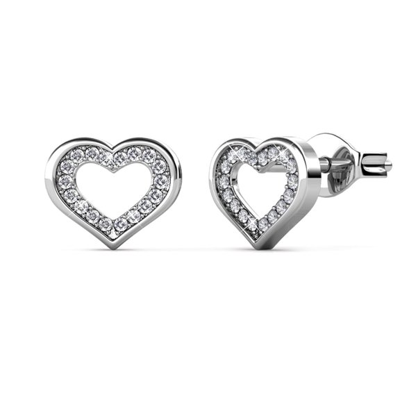Cate & Chloe Dominique 18k White Gold Plated Heart Stud Earrings with Swarovski Crystals for Women