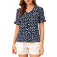 thumbnail image 5 of Allegra K Women's Button Shirt V Neck Full Placket Short Sleeve Floral Tops, 5 of 6