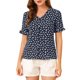 thumbnail image 5 of CAMISA DE BOTONES PARA MUJER INSPIRADA CHIC CON ESCOTE EN V Y MANGA CORTA, ESTAMPADO FLORAL, AZUL MARINO, TAMAÑO S, 5 of 6