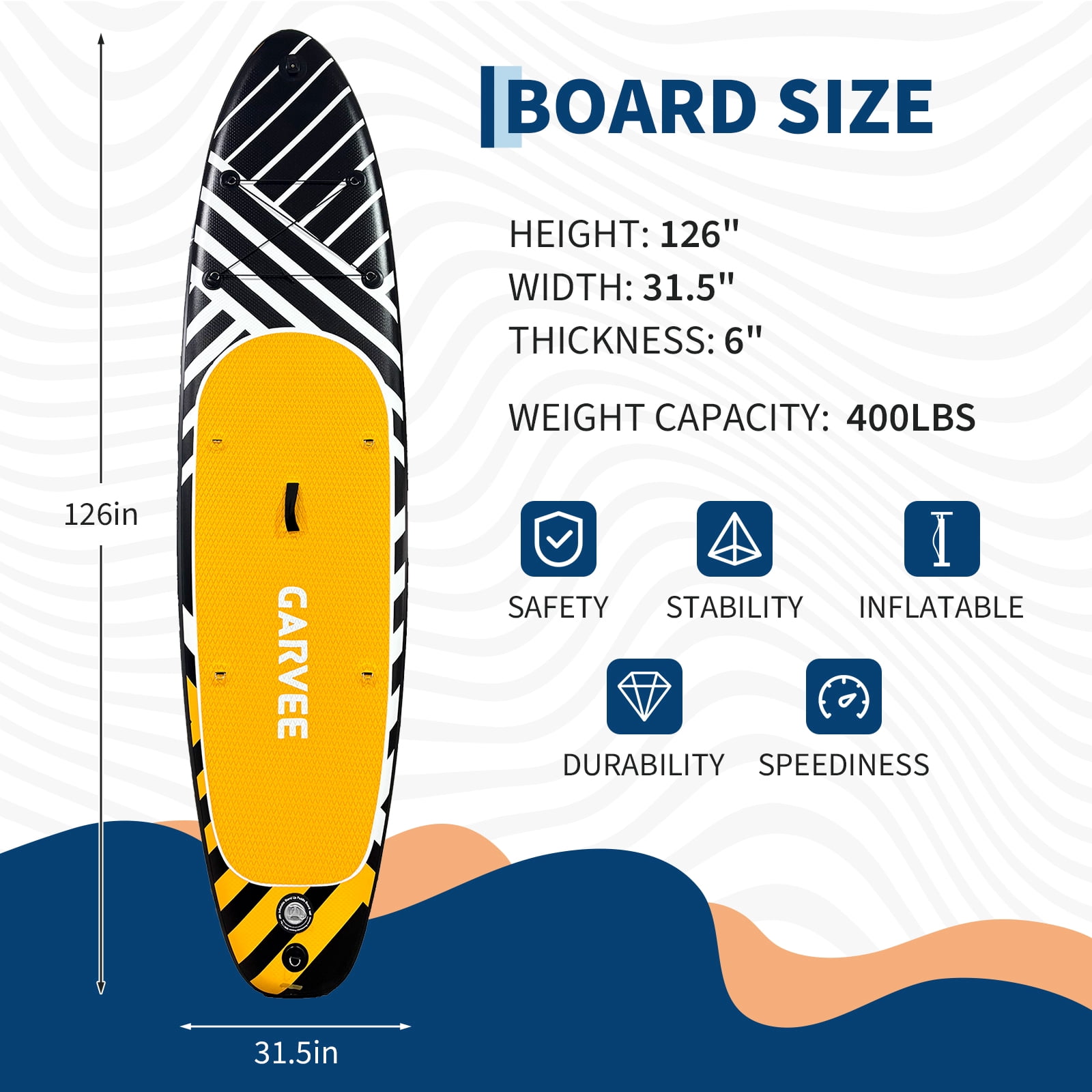 Garvee 12ft Inflatable Stand Up Paddle Board with Premium SUP Accessories,400 lb Capacity,Black