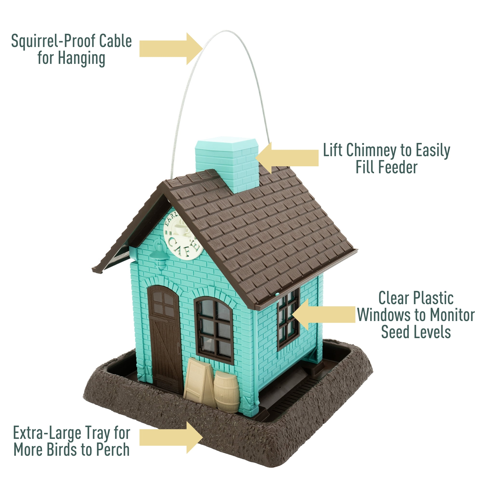 North States 9280 Village Collection Early Bird Cafe Feeder, Teal and Brown, 5 lbs