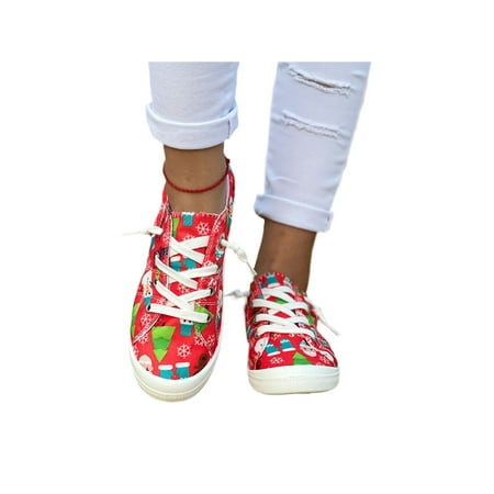

Rockomi Women Casual Shoe Multi Colors Walking Shoes Lace Up Christmas Loafers Ladies Lightweight Comfort Loafer Anti-Slip Flat Flats Christmas Tree 8