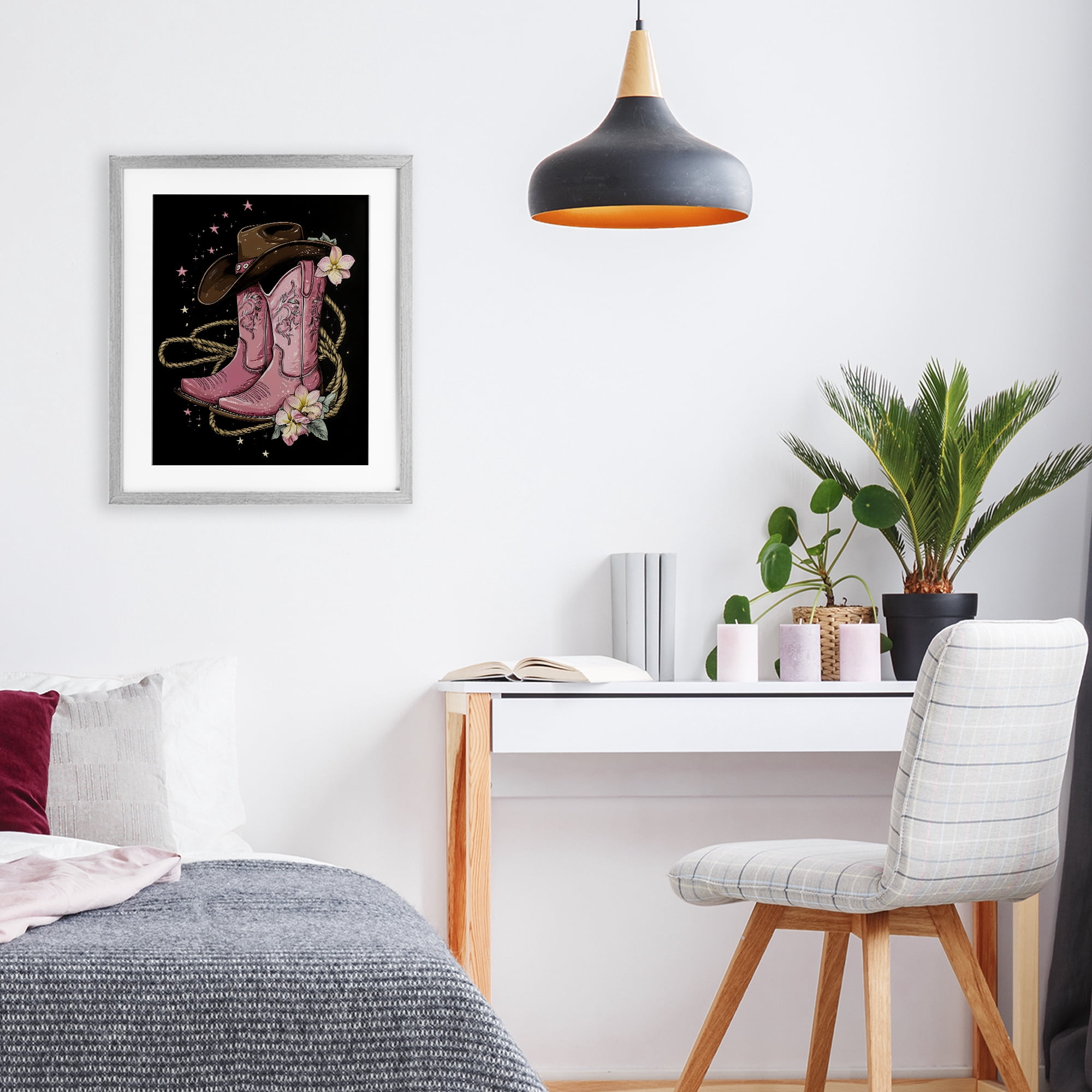 Stupell Industries Western Chic Pink Boots Gray Framed Print Under Glass, design by Creative Studio