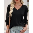 thumbnail image 4 of Womens 3/4 Sleeve Tops with Buttons V-Neck Summer Outfits Casual Shirts Beach Vacation Fall Clothes 2025 Black XXL, 4 of 7