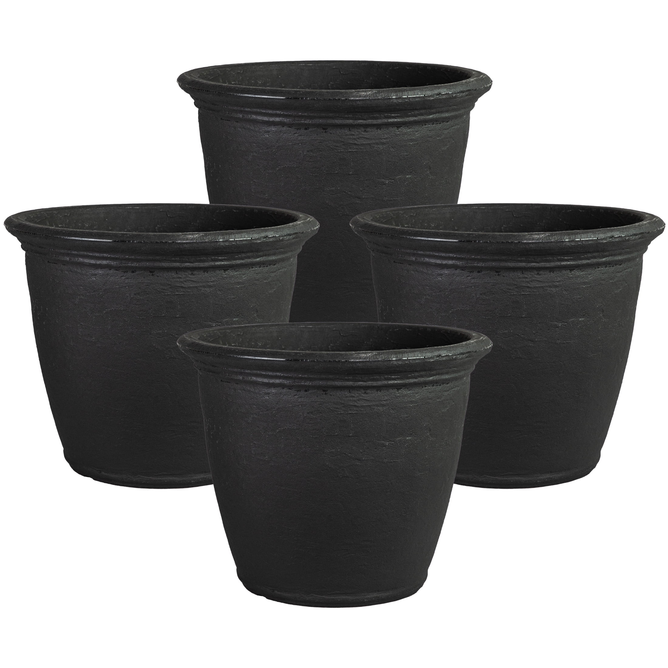 Sunnydaze Anjelica 20" x 20" x 16" Round Matte Black Polyresin Outdoor Planter Pot