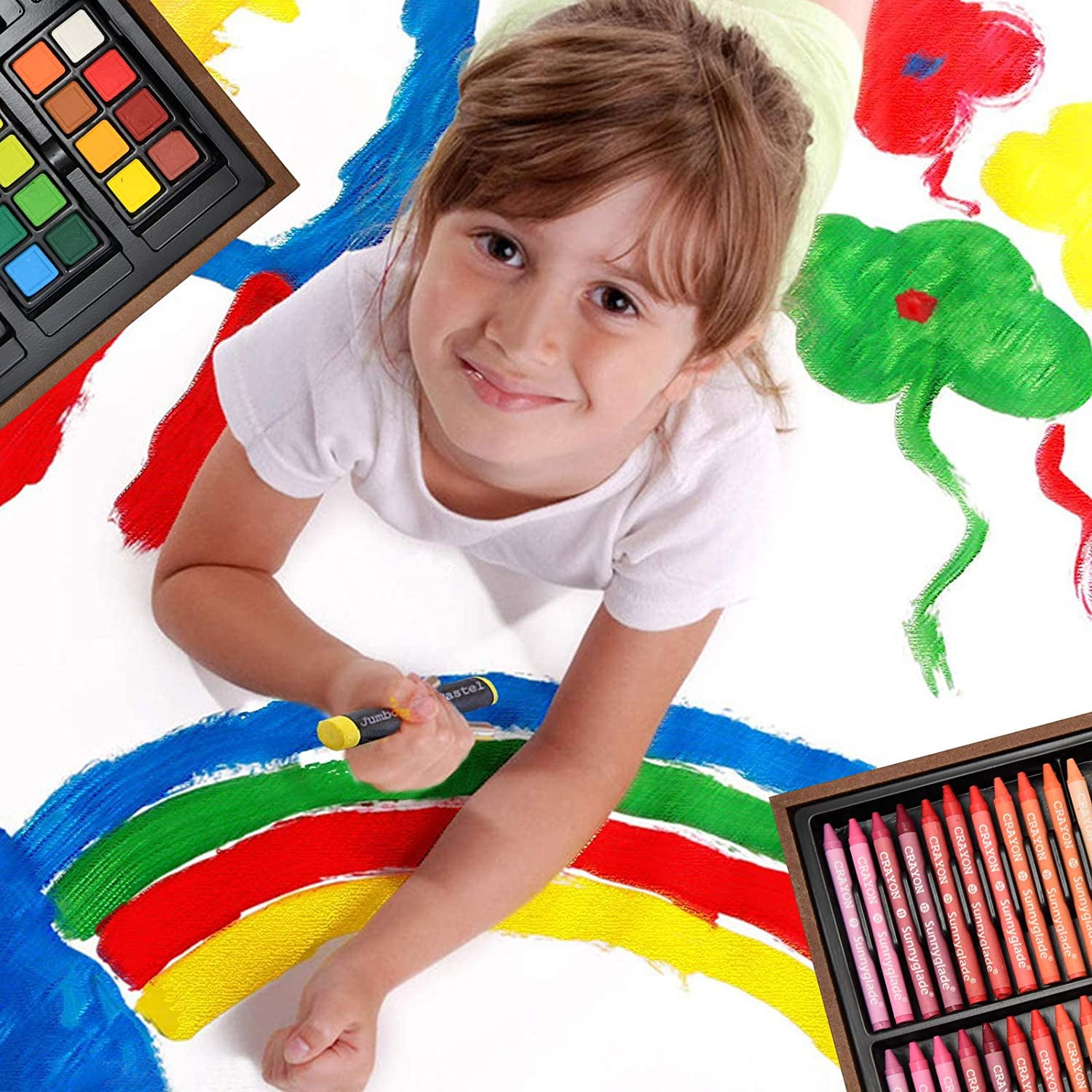 Bibana 145 Piece Deluxe Art Set, Wooden Art Box & Drawing Kit with Crayons, Oil Pastels, Colored Pencils, Watercolor Cakes, Sketch Pencils, Paint Brush, Sharpener, Eraser, Color Chart