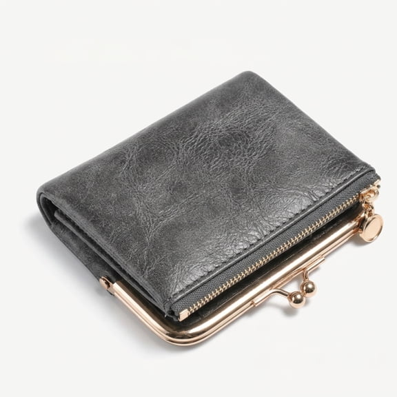 Gray Kiss Lock Coin Purse, Mini Portable Card Wallet with Multi Compartments for Women Daily Travel Gift