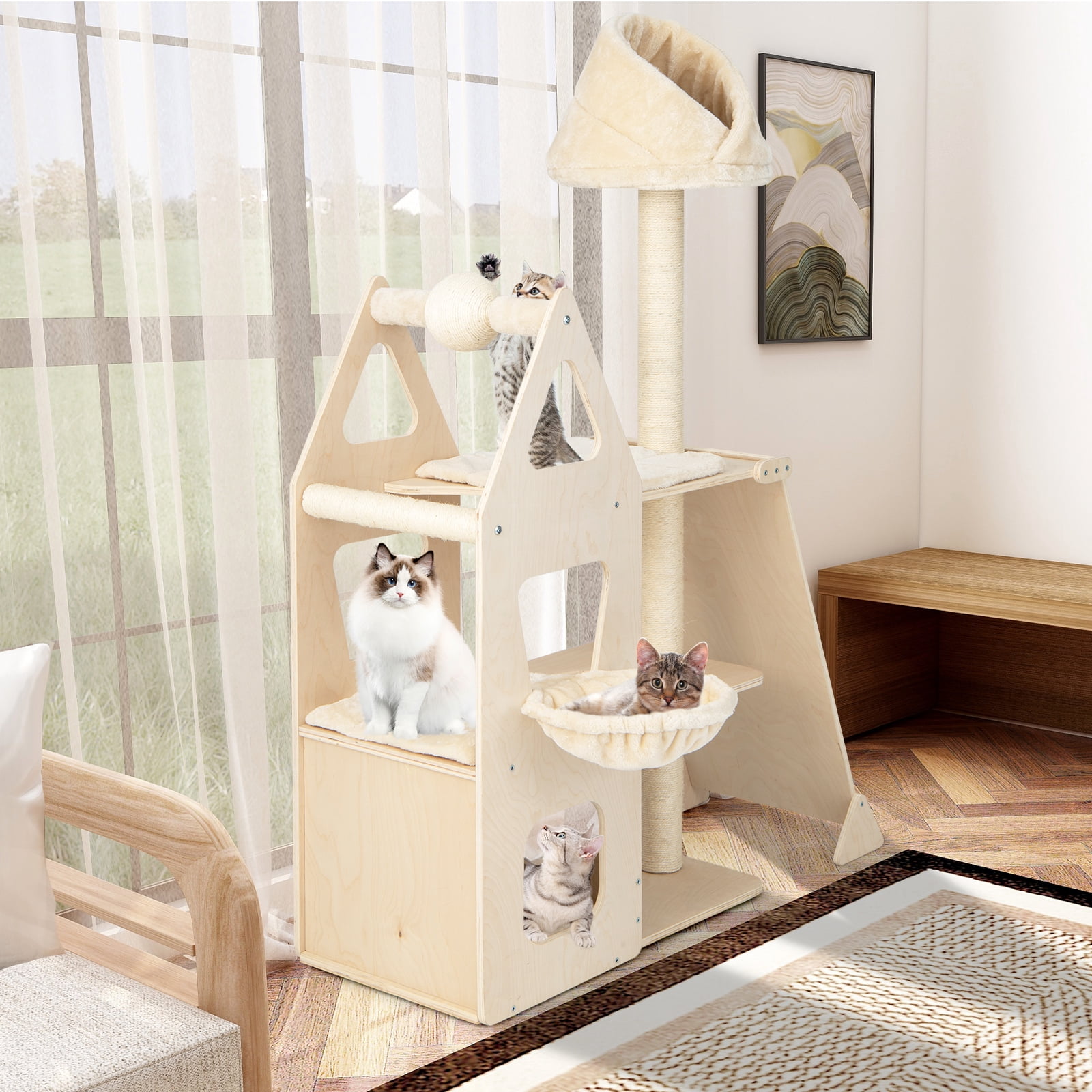 Infans 52" Tall Cat Tree w/ Scratching Post Ball & Board Plush Condo Padded Perch