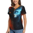 thumbnail image 2 of Xecao Red And Blue Fire Cat for Women's V-Neck T-Shirts-Elegant Half-Sleeve Tops Perfect for Summer-Medium, 2 of 5