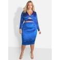 thumbnail image 3 of Rebdolls Women's Plus Long Sleeve Fitted Velvet Knot Front Crop Top - Blue - 2X, 3 of 5