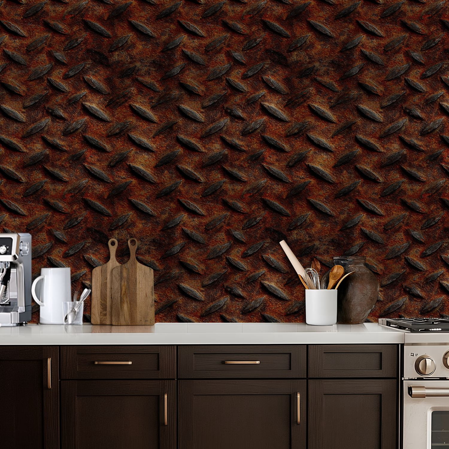 Industrial Peel and Stick Wallpaper 17.7in x 9.8ft Rustic Plate Metal Texture Industrial Contact Paper Vinyl Waterproof Self Adhesive Wall Paper for Bedroom Shelf Cabinet Renter Friendly