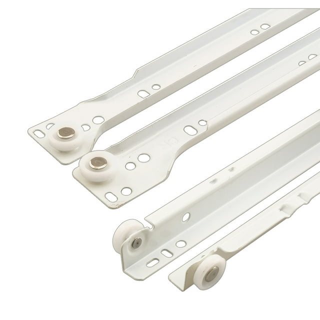 PRIME-LINE R 7212 Drawer Slide Kit – Replace Drawer Track Hardware – Self-Closing Design –Fits Most Bottom/ Side-Mounted Drawer Systems –19-3/4” Steel Tracks, Plastic Wheels, White 1 Pair (2 LH, 2 RH)