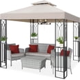 thumbnail image 5 of COOS BAY 8 x 8 Outdoor Patio Gazebo with Corner Shelves, Two-Tiered Soft Top Canopy for Backyard, Lawn, Deck and Garden, Beige, 5 of 8