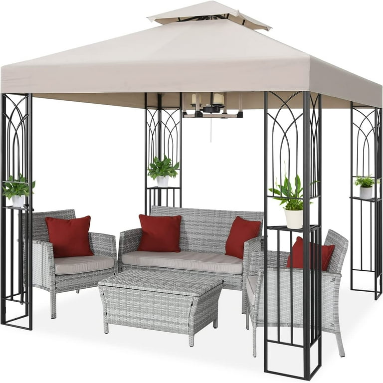 8 ft. W x 8 ft. D Steel Patio Gazebo Coos Bay Roof Color Beige