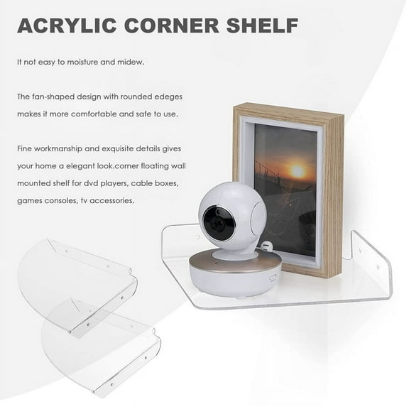 2Pcs Acrylic Corner Shelf Floating Wall Storage Display Speaker Organizer Bedroom Kitchen Holder,Clear