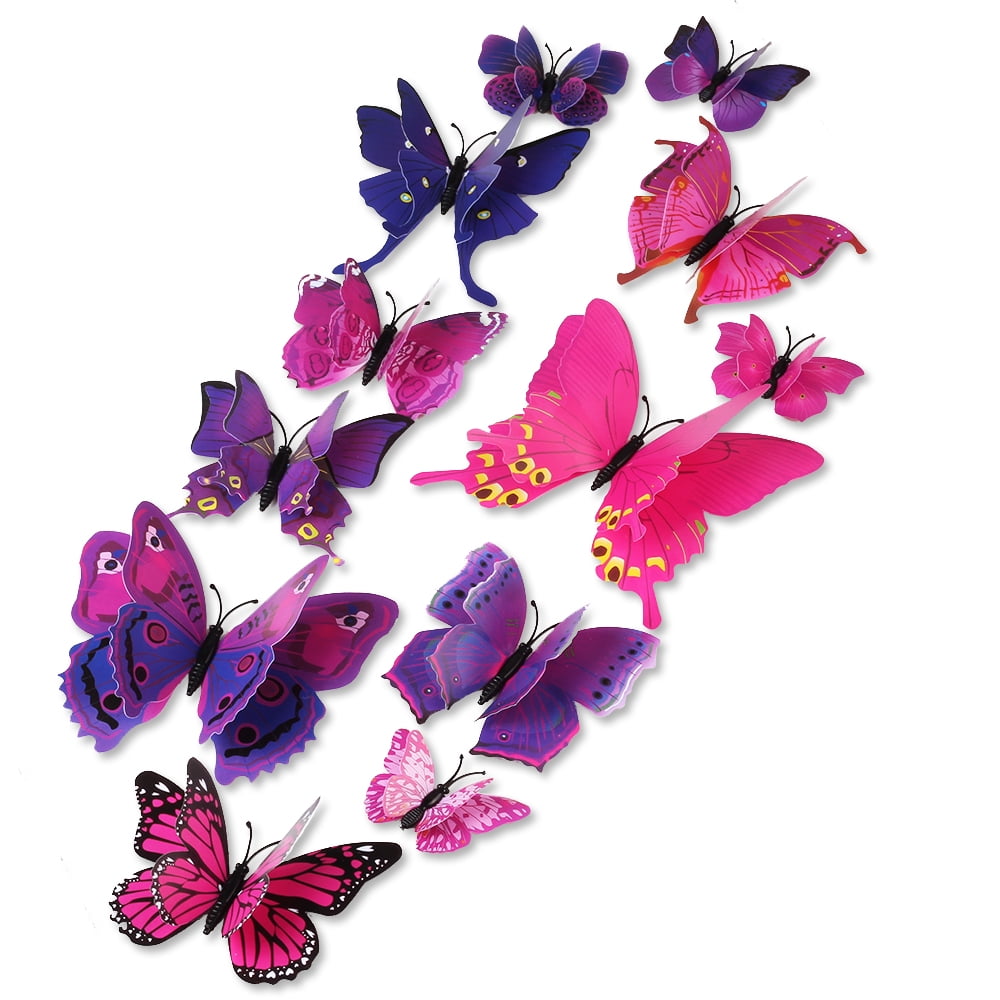 12Pcs 3D Butterfly Wall Stickers Art Decal Home Room Decorations Cute Decor Kids 