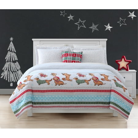 Your Zone Dashing Dachshunds Comforter and Sham Set w/ Bonus Decorative Pillow