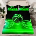 thumbnail image 2 of Manfei Boys Basketball Twin Sheet Sets, Teens Sports Twin Fitted Sheet, Green Gradient Basketball Court Flat Sheet, Luxury Bedroom Decor 3pcs, 2 of 7