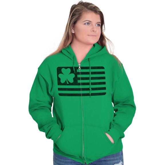 St Patrick's Day Irish-American Pride Zip Up Hoodie Men's Women's Brisco Brands S