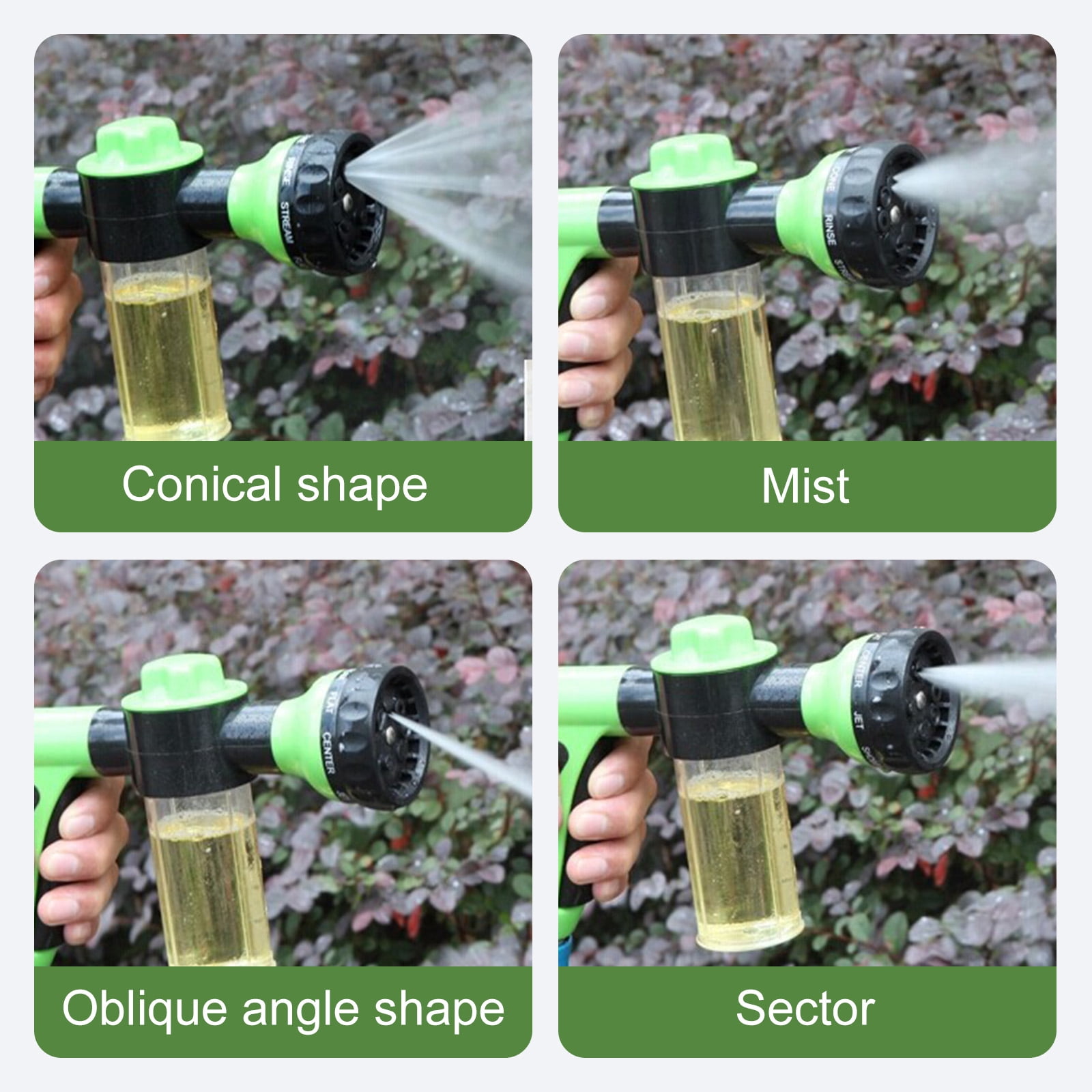 High Pressure Water Garden Hose Nozzle, Car Wash Foam Sprayer With 8 Adjustable Watering Patterns, Soap Foam Sprayer & Bubble Cleaning Blaster For Vehicle And Plants