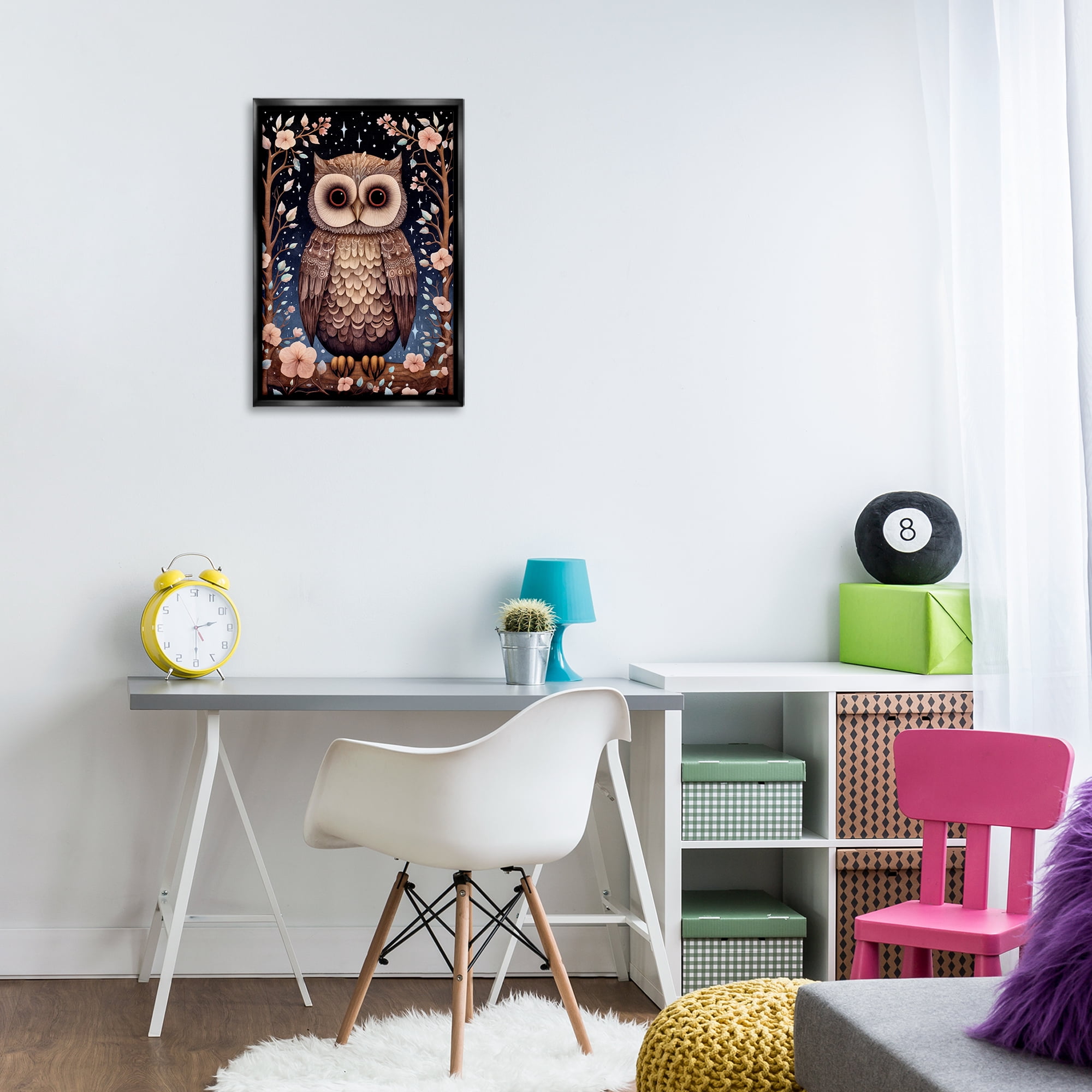 Stupell Industries Woodland Pattern Owl Animals & Insects Painting Black Floater Framed Art Print Wall Art, 17 x 25
