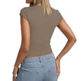 thumbnail image 6 of Aihuaihua Womens Cap Sleeve Tops Summer Crew Neck Short Sleeve Shirts Slim Fit Basic Ribbed Tees Y2K Going Out Crop Tops Brown XXL, 6 of 6