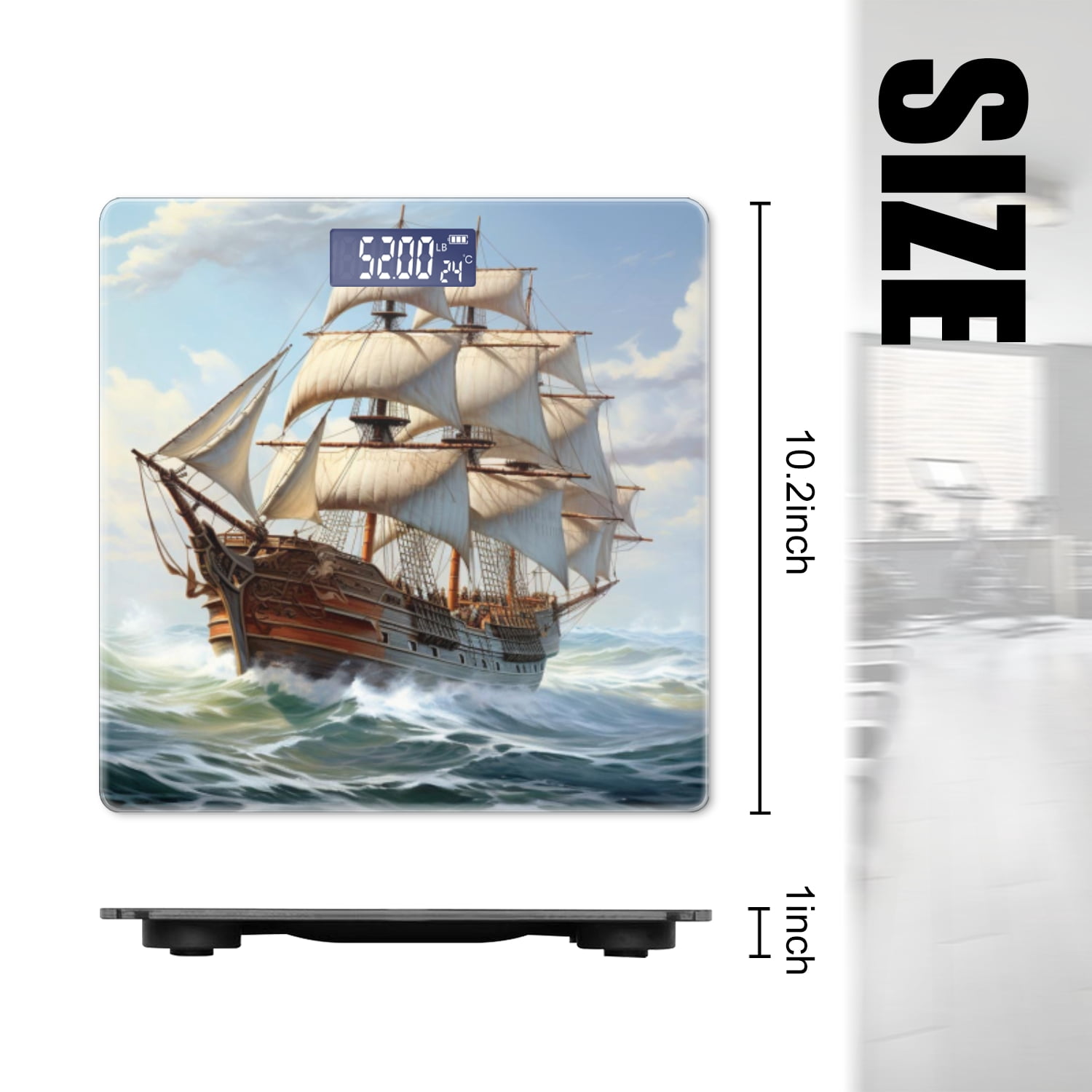 High Precision Body Weight Scale Smart Bathroom Scales with Large LCD Display(400lbs),Decorative for Bedroom-Old Wooden Sailing Ship With White Sails On The Sea