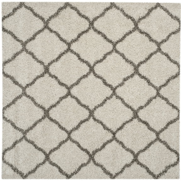SAFAVIEH Hudson Aline Plush Geometric Shag Area Rug, Ivory/Grey, 5' x 5' Square