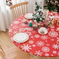thumbnail image 2 of Round Christmas Vinyl Tablecloth with Elastic Edge, Snowflake PVC Table Cloth 100% Waterproof Red Fitted Table Cover for Holiday Patry, 40"- 44", 2 of 4