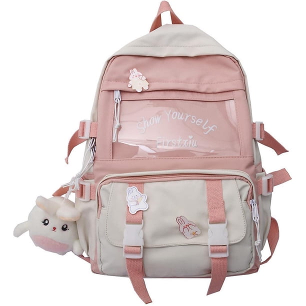 Mochila Kawaii con pin Kawaii y accesorios Mochila Linda mochila estética Linda mochila Kawaii para la escuela (rosa)
