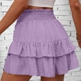 thumbnail image 4 of Linen Ruffle Shorts for Women Baggy Elastic High Waisted Layered Shorts Casual Flowy Wide Leg Tiered Shorts Purple M, 4 of 5